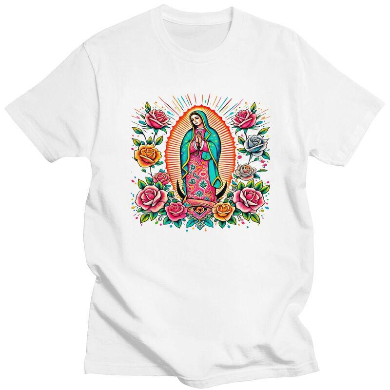 Custom Male Our Lady Of Fatima Mexico Virgin Mary T Shirt Short Sleeve Cotton Tshirt Casual Religious Art Tee Clothes