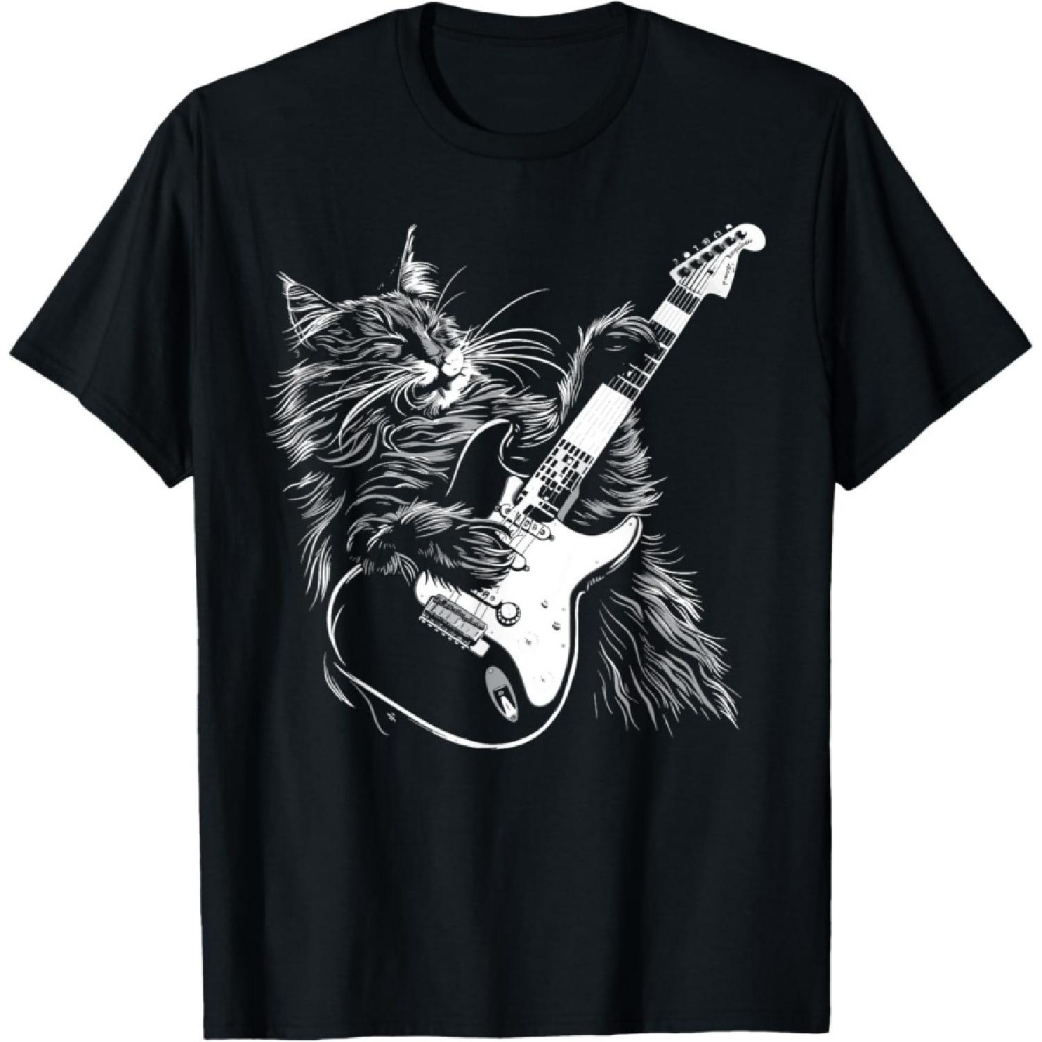 Cat Guitarist Guitar - Maine Coon Dad Mom Men Women T-Shirt S