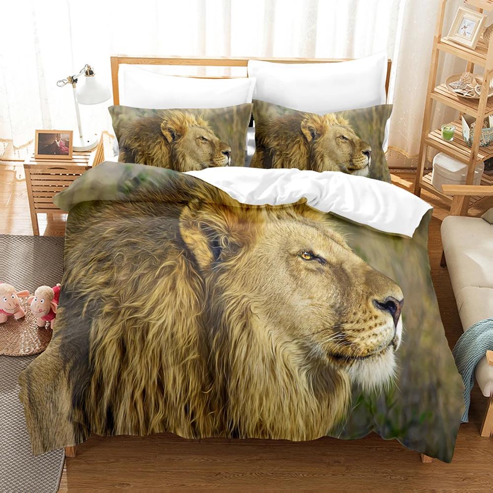 Comforter 3D Lion Print S King Size Animal Bedding Set Starry Galaxy Comforter Microfiber +Pillow Shams