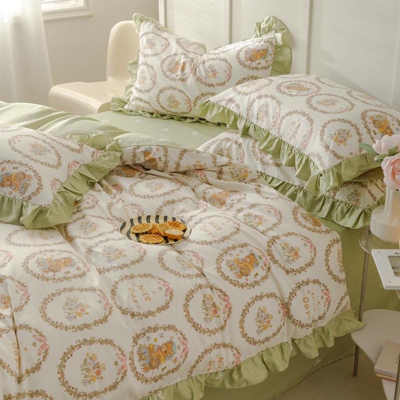 Księżniczka styl kwiatowy czysta bawełna mały świeży czteroczęściowy zestaw koronkowy prześcieradło poszwa na kołdrę prześcieradło z gumką łóżko trzyczęściowa poszwa na kołdrę