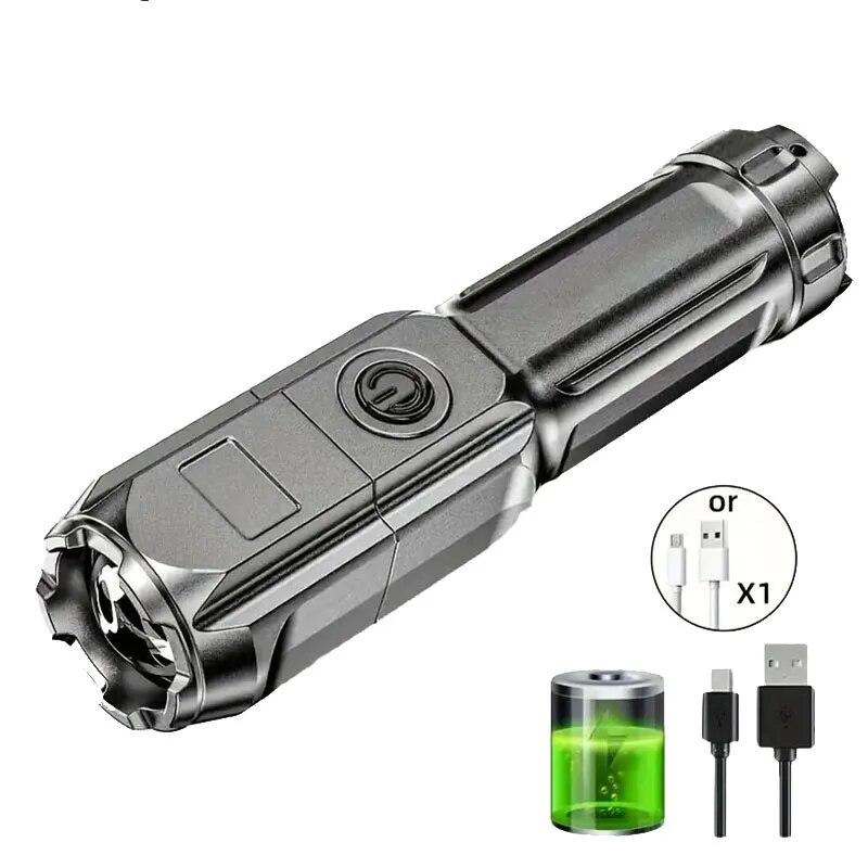 High Power LED Flashlights Telescopic Zoom Flashlight USB Rechargeable Hiking Multi-Functional Camping Outdoor Waterproof Torch