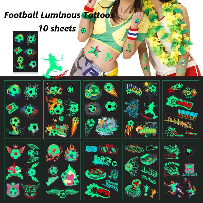 

10 Sheets Luminous Soccer Temporary Tattoo,Glow In The Dark, Fan Games Event Tattoo,Party Favors School Reward Prizes Supplies