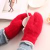 1 Pair Adults Mittens Thickened Stretchy Soft Fuzzy Cozy Cold Resistant Solid Color Windproof Winter Women Gloves for Outdoor