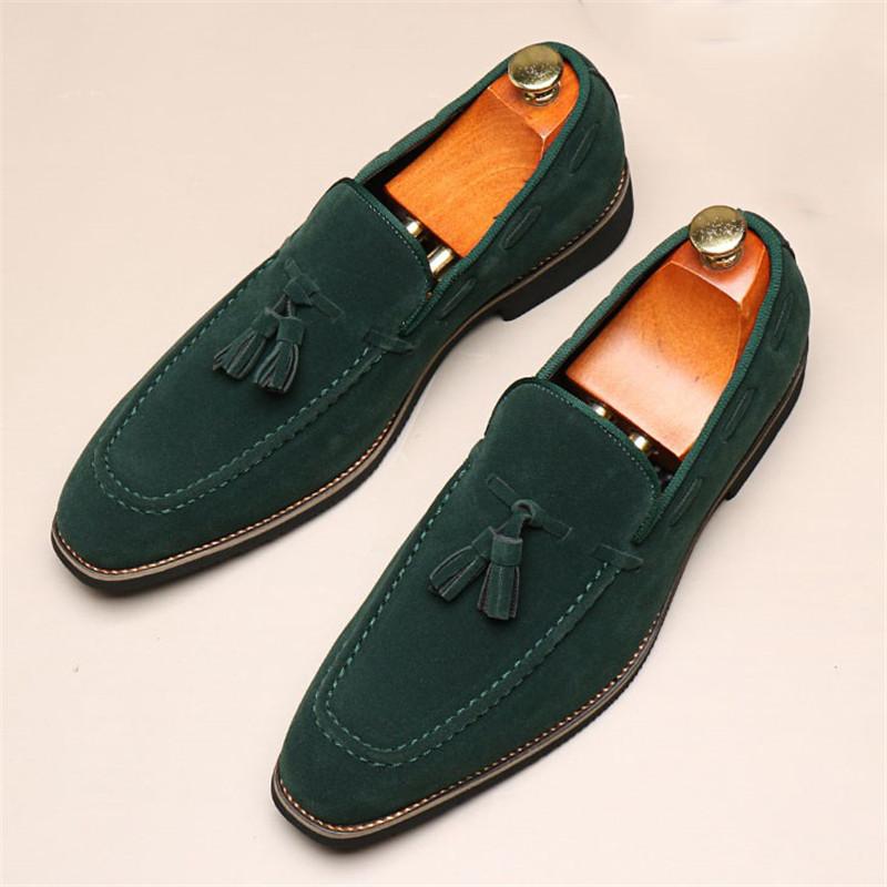 High Quality Tassels Loafers New Men's Pointed Suede Leather Shoes Male Designer Formal Wedding Prom Dress Homecoming Footwear