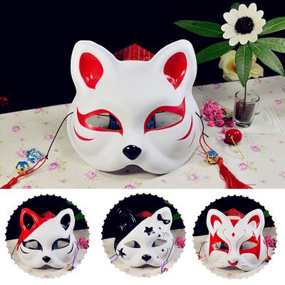 Half Face Fox Mask Japanese Anime Hand-painted Kitsune Halloween Cosplay Mask
