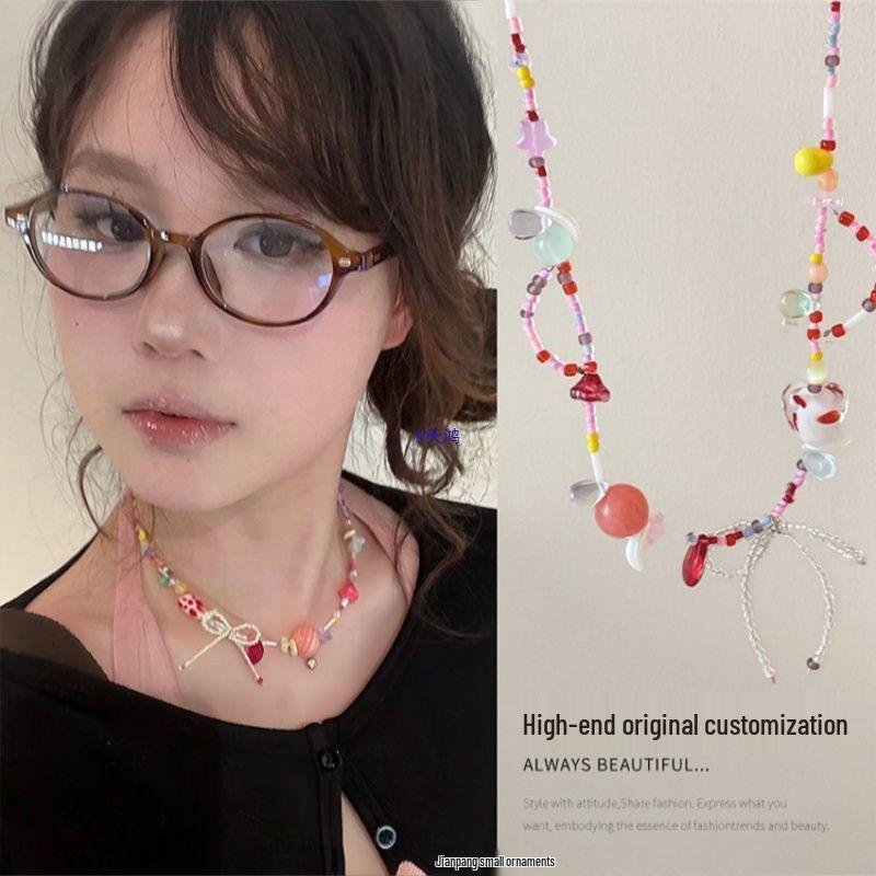 Grüner Apfel Mori Stil Perlenanhänger Halskette - Klare Schlüsselbeinkette für Frauen 'Fresh Park'