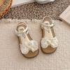 Girls' Open-Toe Soft Sole Sandals: 2026 Summer New Bow Princess Woven Strap Shoes