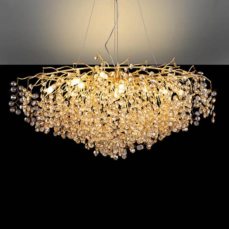 Minimalist LED Ceiling Chandelier Luxury Interior Decor Crystal Pendant Lamp for Living Dining Room Gold Silver Lighting Fixture