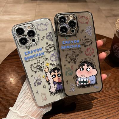 Crayon Shinchan Doodle Sketch Clear Phone Case for iPhone 15/14/13/12 - Cartoon Cover