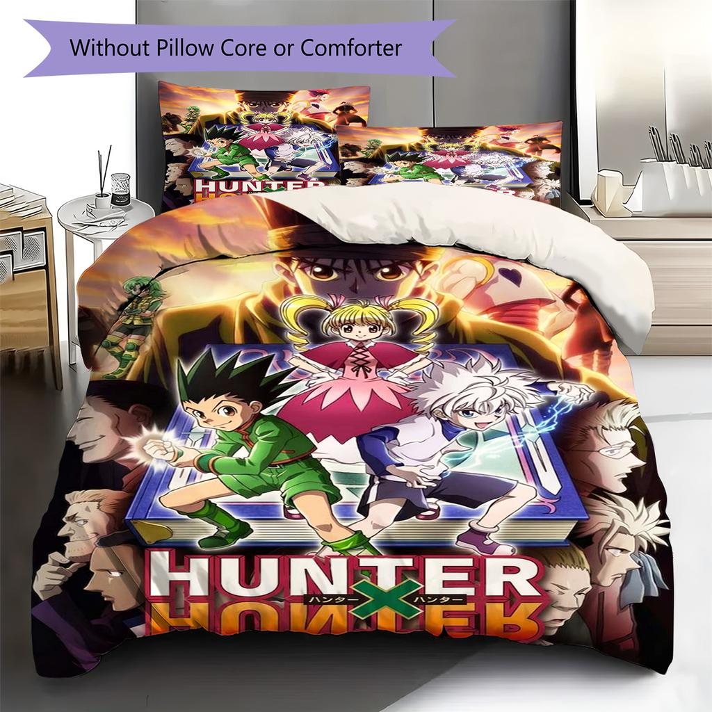 Anime HUNTER×HUNTER Pattern Bedding Set Quilt Cover Pillowcase Home Decor Gift (1 * Duvet Cover + 2 * Pillowcase, Without Core)