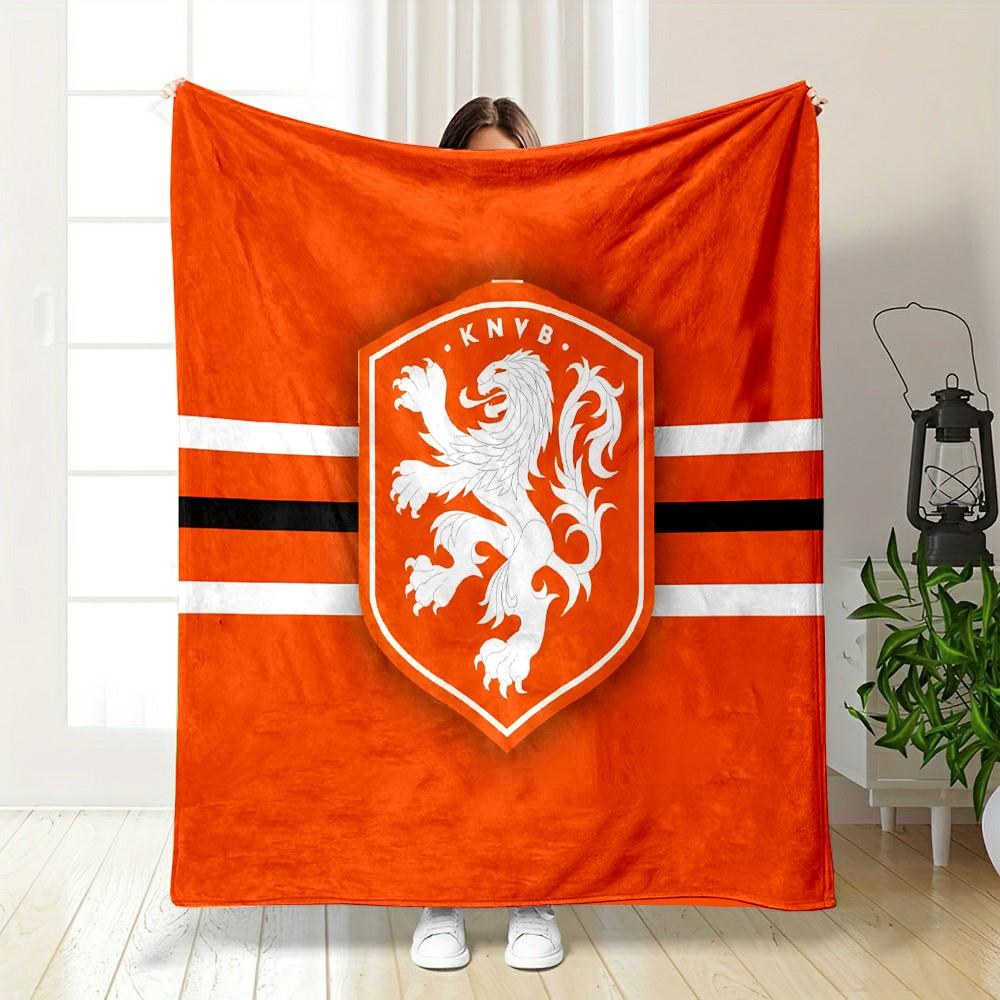Orange Lion Emblem with Stripes Design Patterned Flannel Blanket Perfect for the Bedroom Living Room, Sofa, or a Little Nap