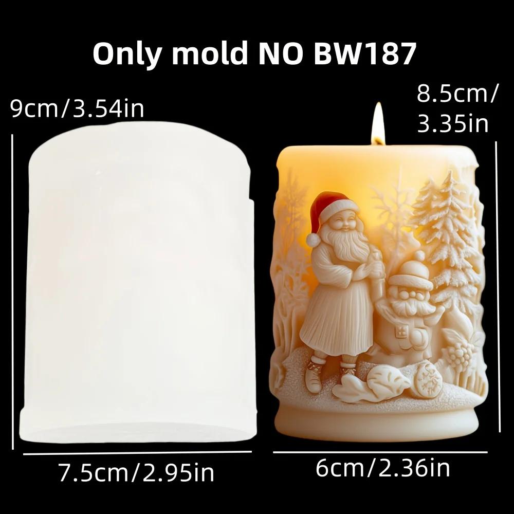 Santa Claus Carrying Gift Relief Cylindrical Candle Silicone Mold Smile Santa Claus Snowflake Gift Bag Molds Christmas Gift