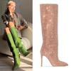 Botas Altas Femininas Soleist com Strass Bico Fino Calce Fácil Botas Longas Botas Femininas Salto Alto Stiletto Sexy Sapatos de Festa Femininos Novos