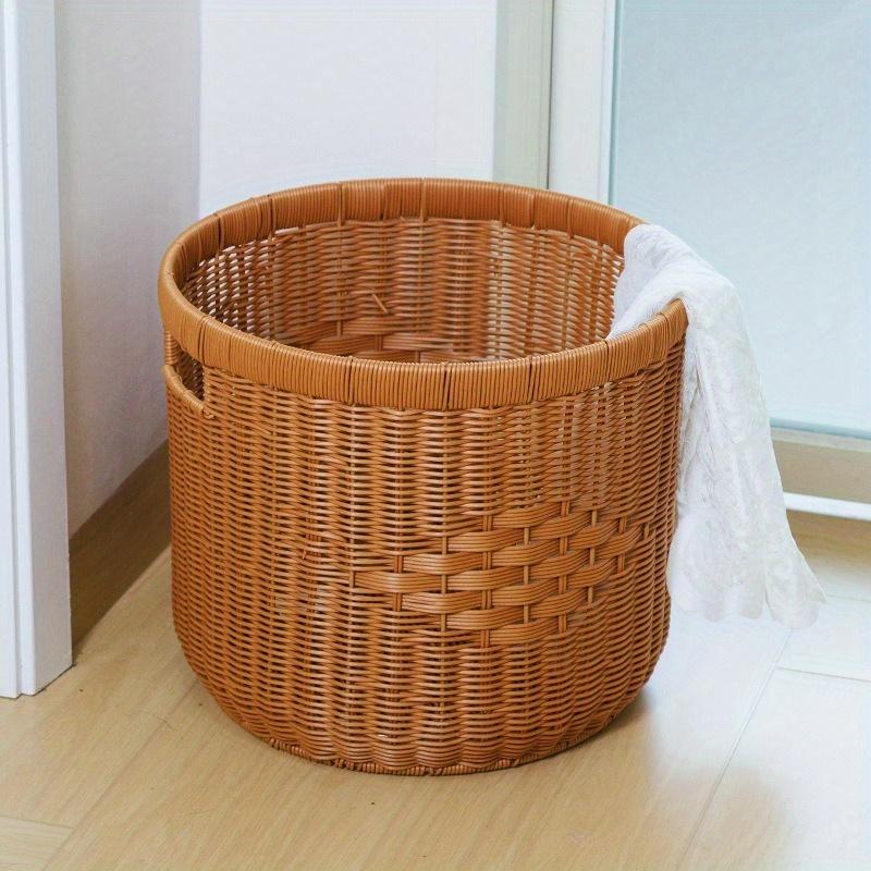 Woven rattan handle dirty clothes bucket, circular clothes storage bucket, bathroom plastic laundry basket, storage basket