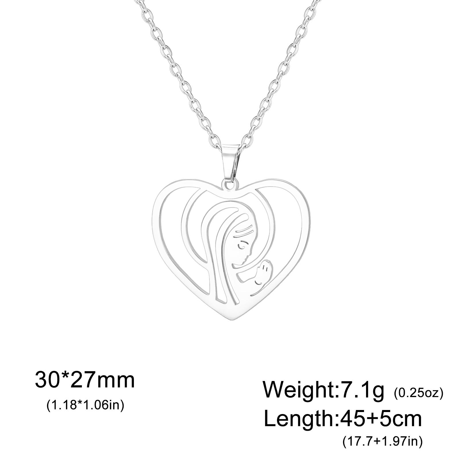 Stainless Steel Praying Virgin Mary Heart Pendant Necklace Mary Praying Rosary Necklace Religious Jewelry