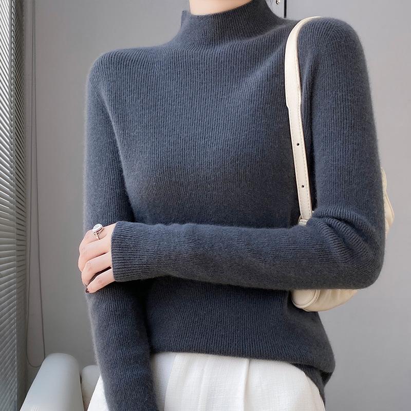 Cardigan Damen Innenstrickware, Slim und Dünn, Rollkragenpullover, Einfarbige Basisschicht