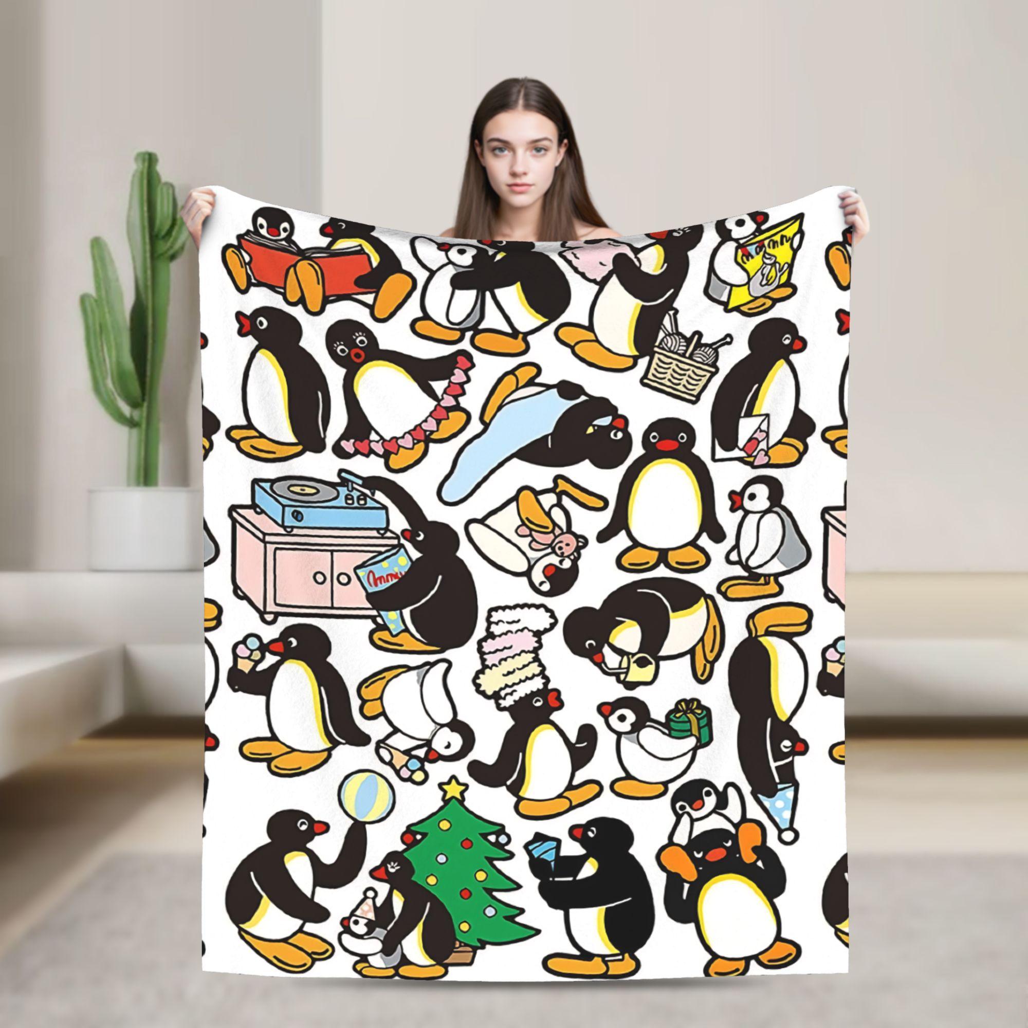 

Cute Pingu Penguin Warm Blanket Decorative Plush Throw Blanket Funny Outdoor Flannel Bedspread Sofa Bed Cover 30x40in