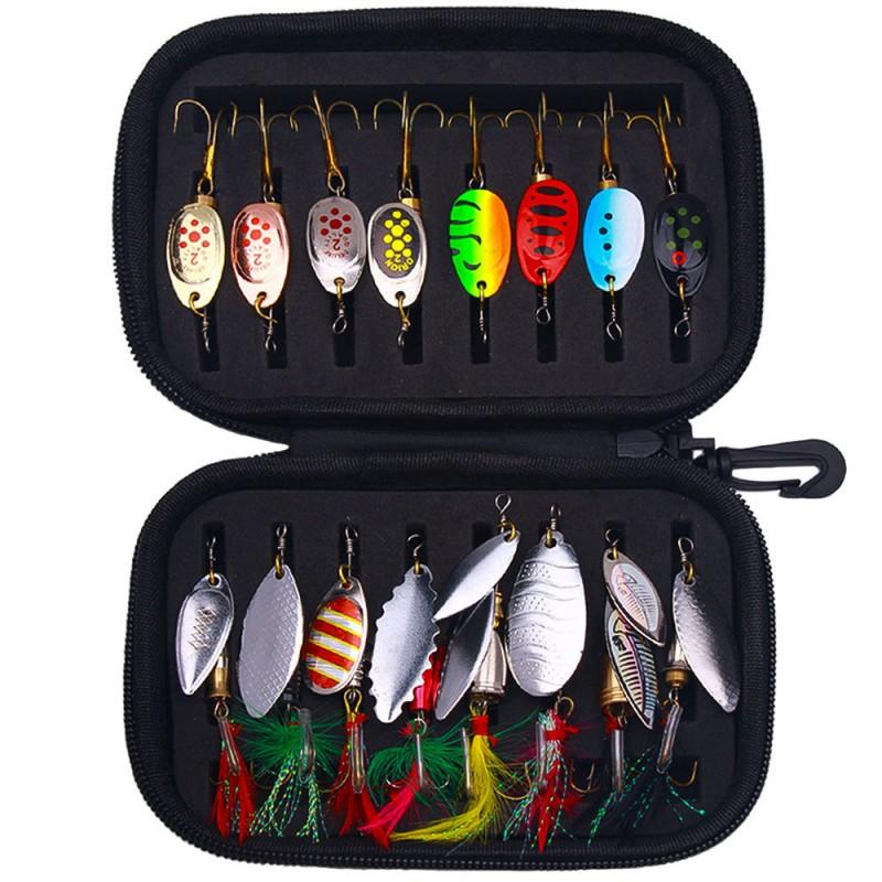 16-Piece Fishing Lure Set With Spinnerbaits Feathered Blades Bass Pike Trout