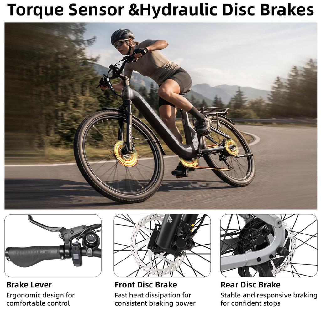 Bicicletă Electrică TTGO E-SUVO Motor 250W Baterie 48V15Ah Autonomie Maximă 120km Anvelope 27.5“ × 2.4” Cadru Suspensie Completă Frâne cu Disc Hidraulice Shimano 7 viteze
