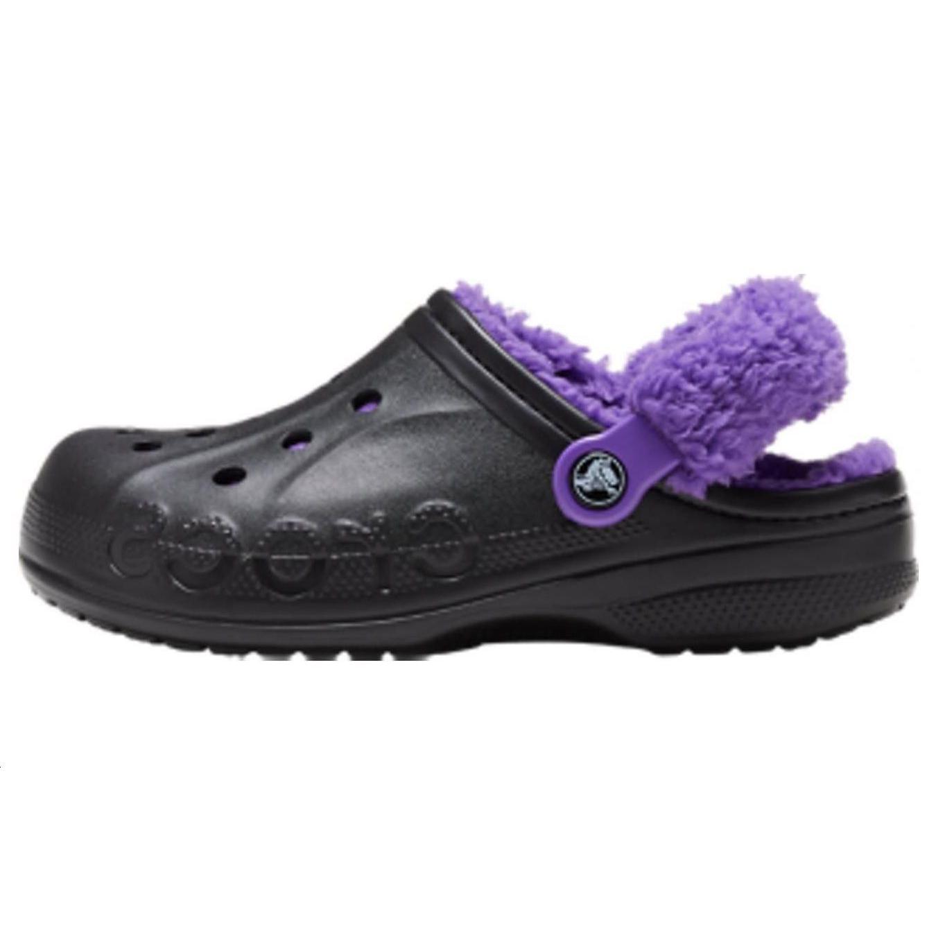 

Crocs Baya Lined Fuzz Strap Clogs Black Purple 20663309V 37-38