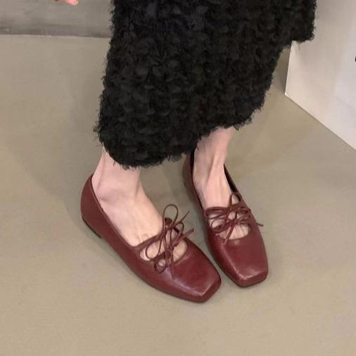 Милые женские туфли Мэри Джейн с двойным бантом, весна-лето, квадратный носок, плоская обувь, красные туфли на мягкой подошве, Zapatos 40 красный