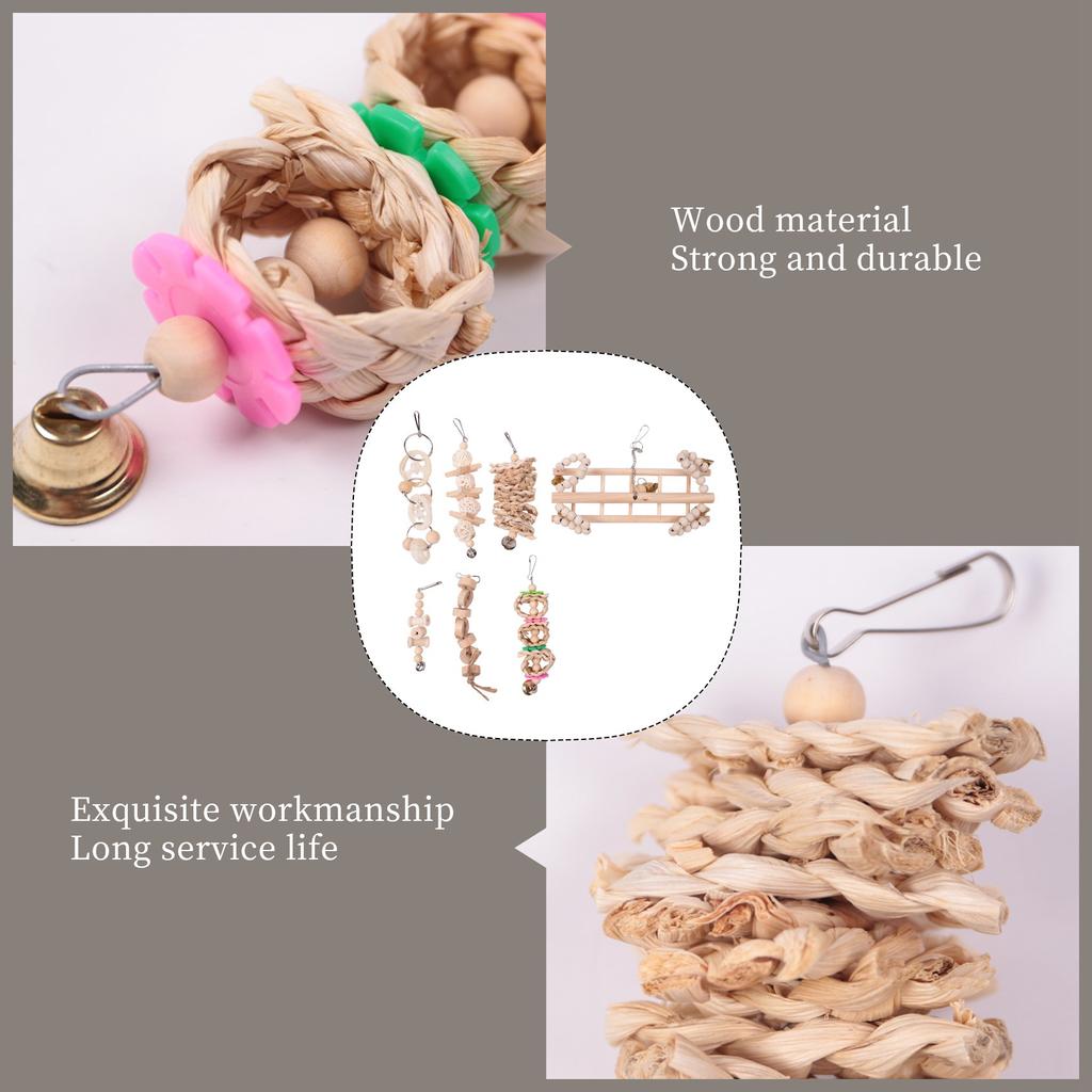 M-Modern-7 Packs Bird Parrot Swing Chewing - Natural Wood Hanging Bell Bird Cage Suitable For Small Parakeets Cockatiel