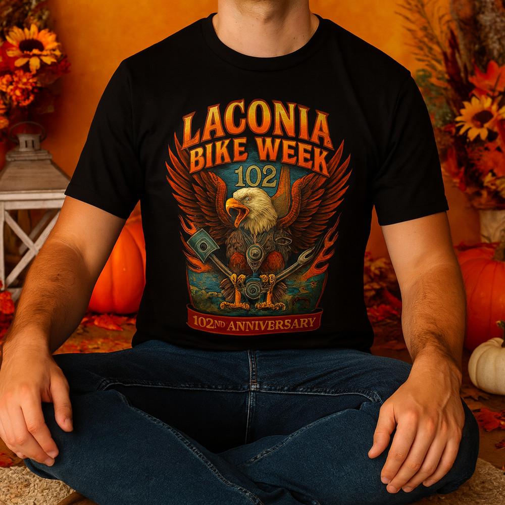 Laconia NH Bike Week 2025 Shirt 102nd Anniversary Biker Tee, HD Harley Indian Unisex T-Shirt