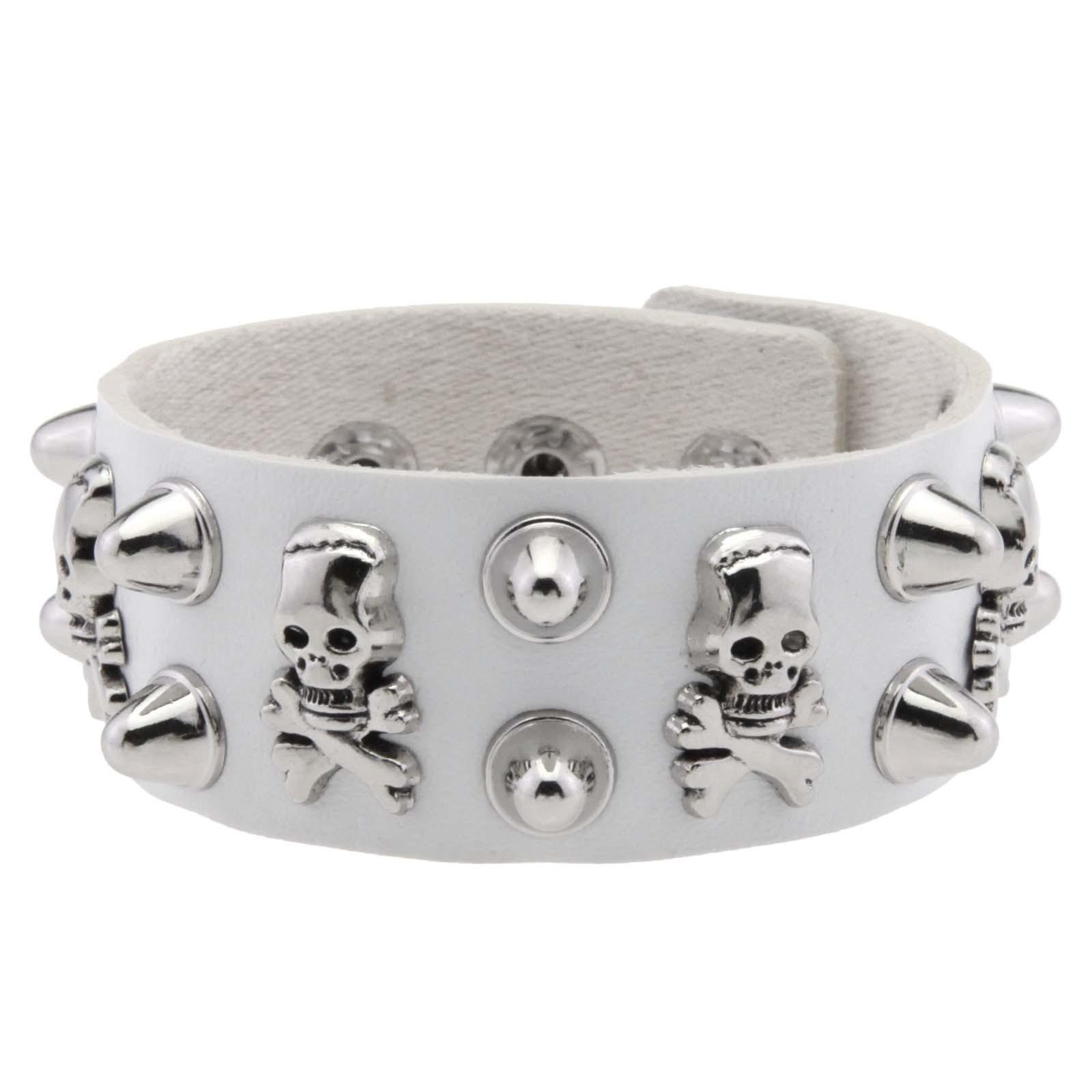 Wide Pu Leather Skull Bracelet Punk Bracelet Adjustable Goth Cuff Bracelet Gothic Rivet Buckle Wristband For Women Men Jewelry