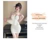 Front Zip Backless Halter Mini Dress with Ruffle Detail