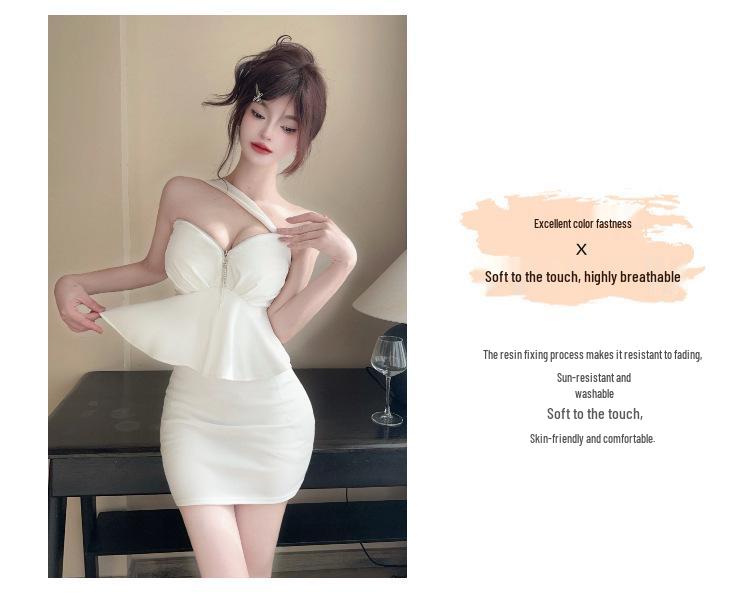 Front Zip Backless Halter Mini Dress with Ruffle Detail