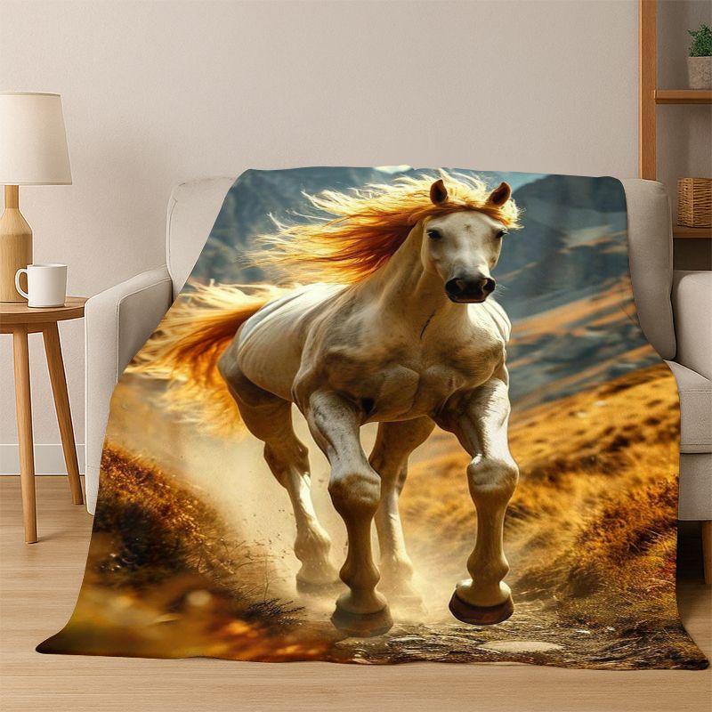 Horse Pentium Steed Animal Cartoon Flannel Blanket Soft Warm Throw Blanket for Bedroom Living Room Bed Travel Camping Picnic
