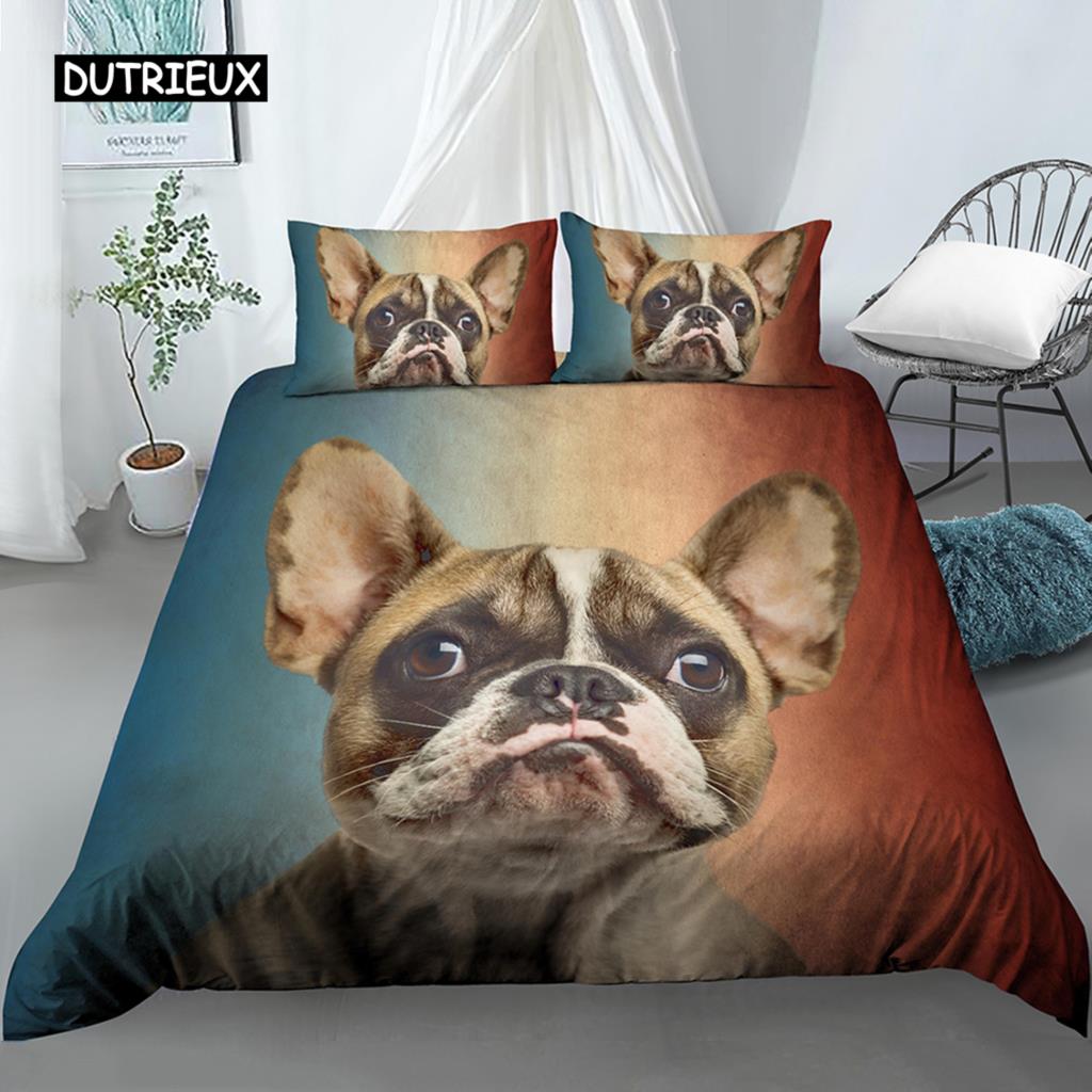 3D Dog King Queen Full Twin Duvet Cover Funny Puppy Bedding Set Teens Adult Kawaii Pet Animal White 2/3pcs Polyester Quilt Cover
