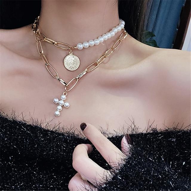 Elegant Big White Imitation Pearl Choker Necklace Clavicle Chain Fashion Necklace For Women Wedding Jewelry Collar  New