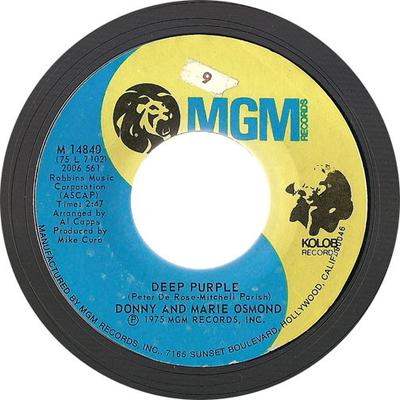 7-tums skiva DONNY & MARIE OSMOND - Deep Purple / Take Me Back Again M14840 MGM Records, Ko 1975 US Rock Begagnad