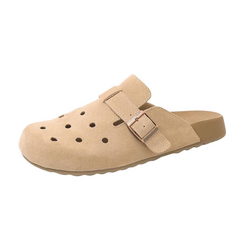 Fashion Ladies Shoes 2025 Closed Toe Women's Slippers Retro Casual Slippers Women Round Toe Buckle Hollow Flat with Plus Size Sandals