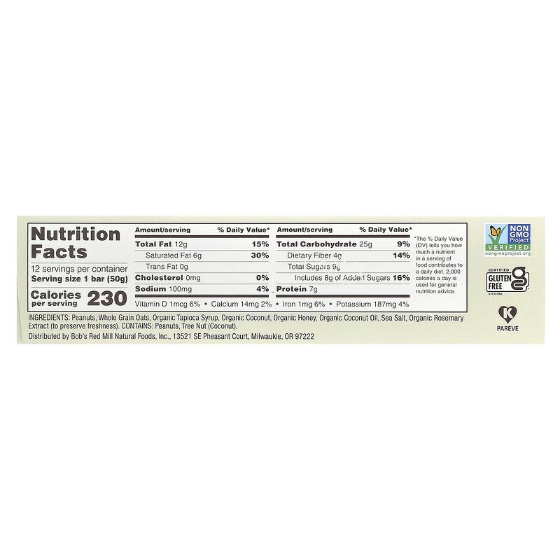 Bob's Bar™, Peanut Butter, Coconut & Oats, 12 Bars, 1.76 Oz (50 G) Each
