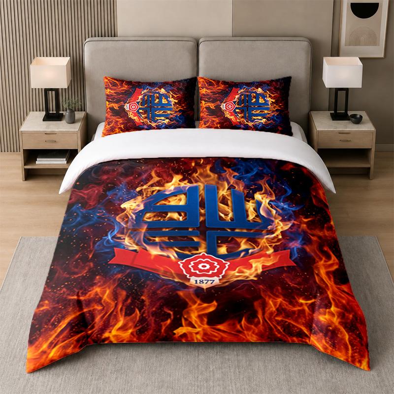 3Pcs Bedding SetBolton Wanderers FC Soft Bed Sheet and Two Pillowcases Home Bedroom Decor