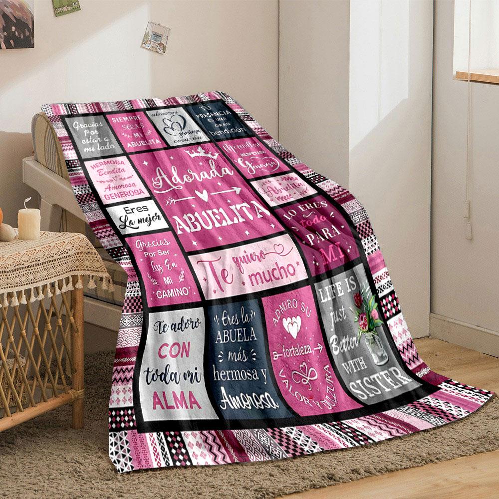 Spanish Grandma Themed Letter Pattern Blanket Bedroom Blanket for Livingroom Couch Lunch Break Soft Throw for Friend's Festival Gift