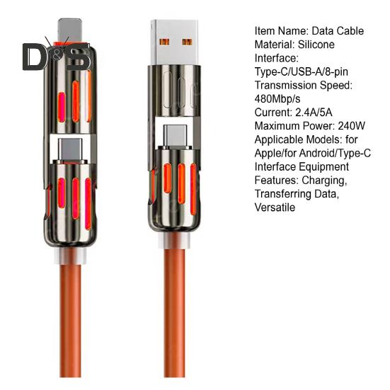 Fast Charging Data Cable 240W Thickened Silicone Charging Cable Multi-Protocol Data Transfer Cable for IPhone Tablets