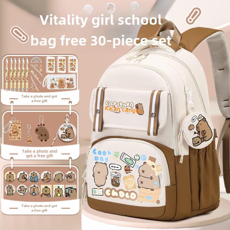 2024 Capybara Girls' Backpack: Stylish, Spacious & Perfect for Grades 1-6