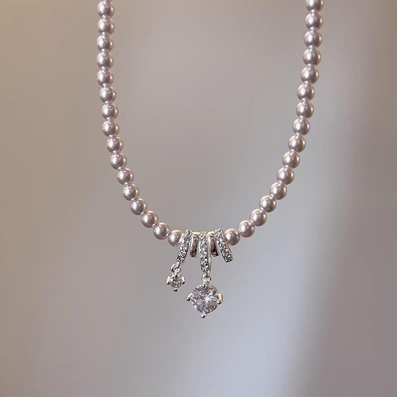 French Manta Rose Zirconia Pearl Pendant Necklace - Luxurious, Exquisite, Versatile Clavicle Chain