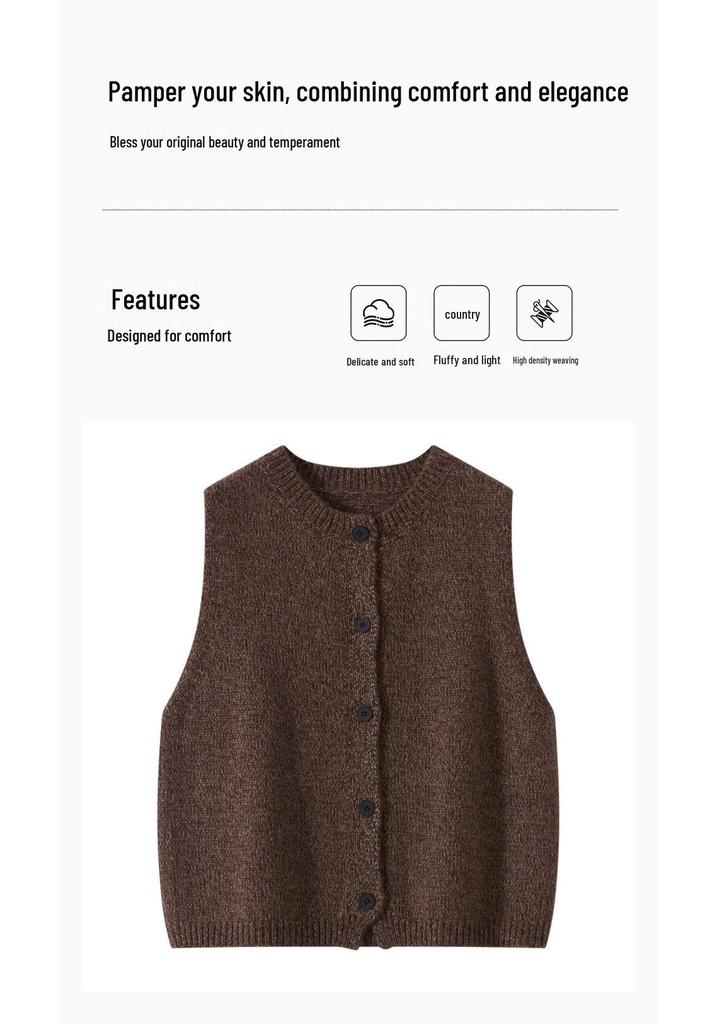 Luftiger Heather Seidenwoll-Strick-Ärmelloser Cardigan-Weste