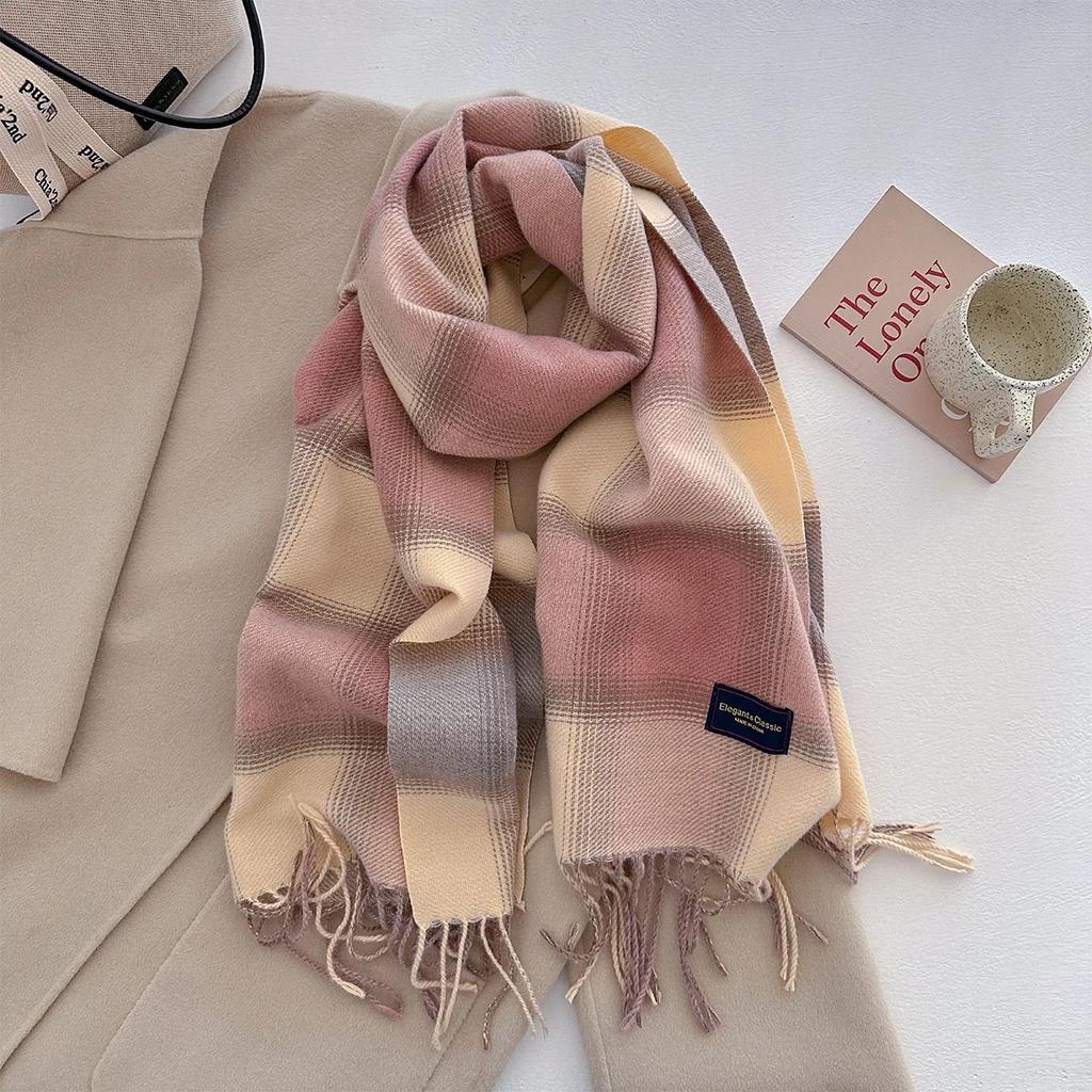 50*210CM Thickened Warm Scarf For Women Long Tassel Color Pashmina Shawl Faux Cashmere Warps Autumn Winter Blanket For Wen