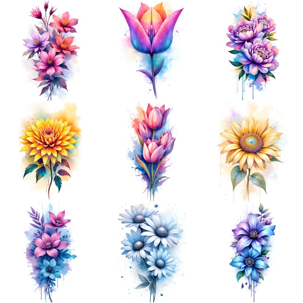 9 stuks Tijdelijke Tatoeages Waterdicht Langdurig Body Stickers Roze Bloemen Oranje Bloemen Rode Rozen Voor Meisjes Dames Schouders