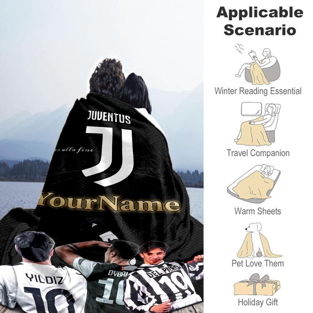 Juventus Customize Text Blanket Throw Personalized Blanket Soft & Cozy Throw For Bedding Sofa Livingroom Bed Four Seasons Multipurpose