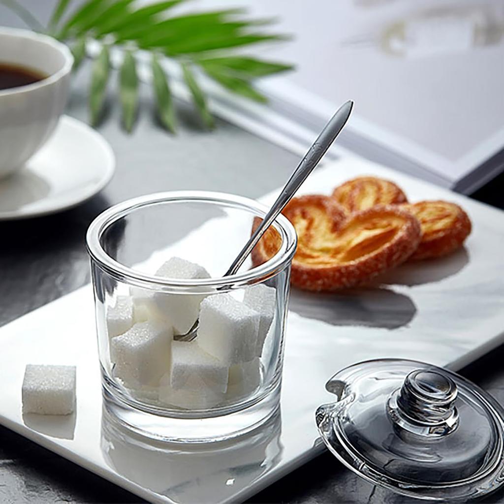 Frcctre Clear Glass Sugar Bowls, Set of 2, 6 Sugar Jars with Spoons and Lids, Salt, Spice, and Pepper Bowls, Condiment Pots, Dispenser Containers for