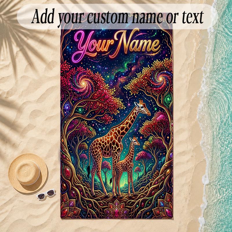 Forest Theme Soft Beach Towel Personalized Custom Name Text Towel Portable for Beach Pool Travel