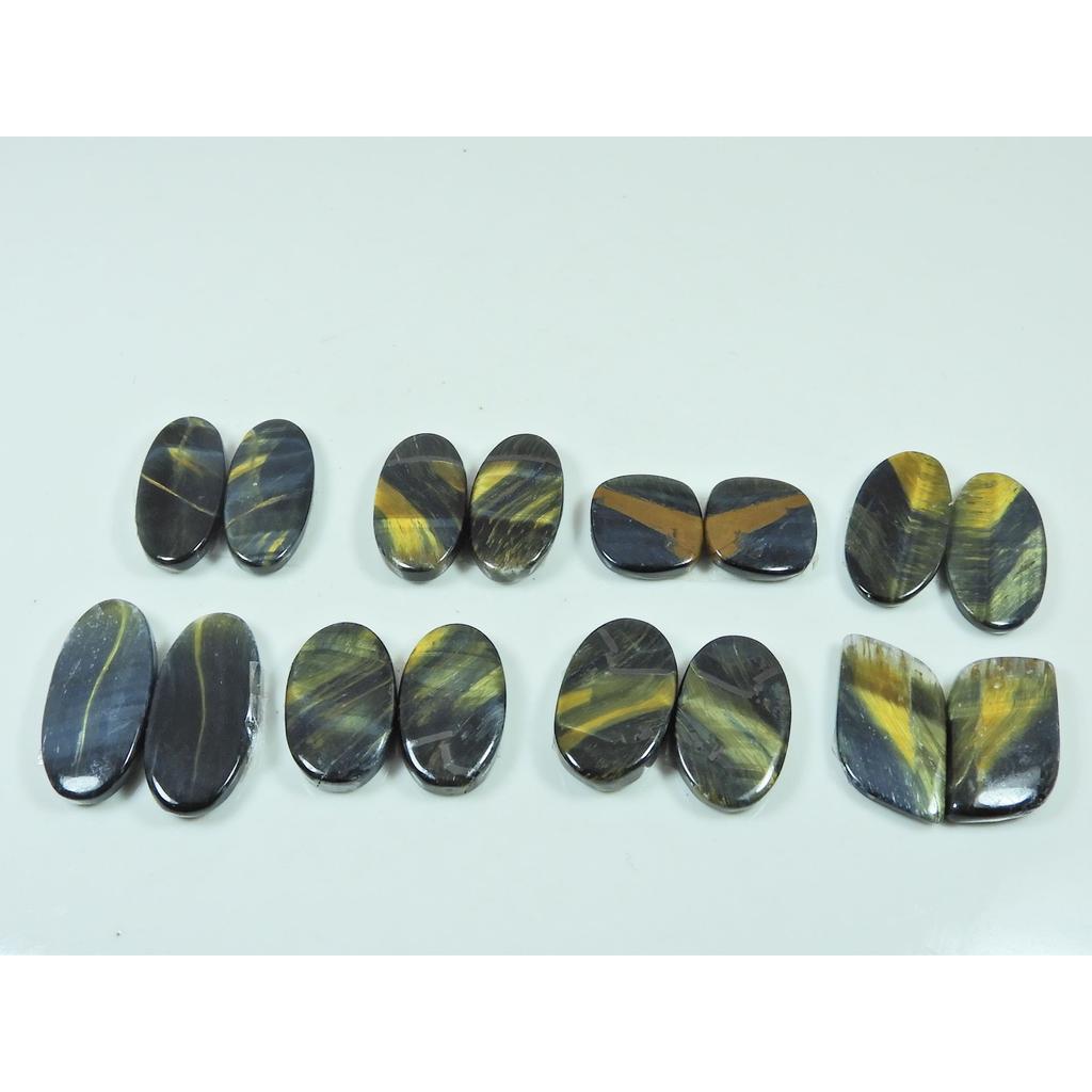 Natural Blue Tiger eye Matched Pair Mix Cabochon Loose Gemstone 08 Pair Lot C-3390