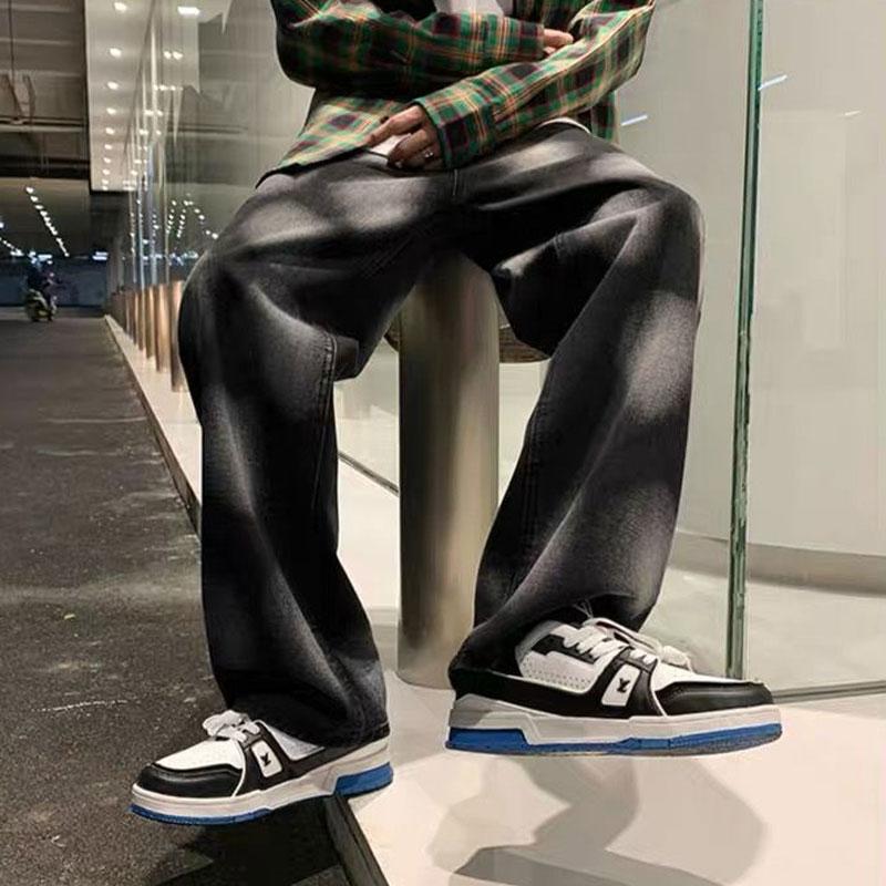 Spring Autumn Tie Dye Wide Leg Jeans Young Style Loose Denim Pants Men's Clothing High Street Straight Fashionable Trousers New