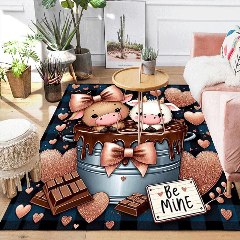 1pc Coffee Calf Print, Design Indoor Area Rug - Soft, Anti-Slip, and Durable Gaming Room Decor for Bedroom